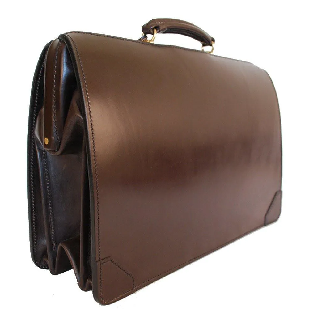 Antonoplos Bespoke Top Frame Briefcase | Dark Havana | Navy Suede | Brass Fittings | Custom Pockets, Loops | Cigar Case Pocket