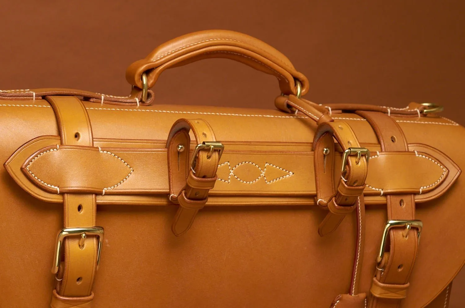 Antonoplos Bespoke Top Frame Briefcase | Dark Havana | Navy Suede | Brass Fittings | Custom Pockets, Loops | Cigar Case Pocket