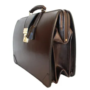 Antonoplos Bespoke Top Frame Briefcase | Dark Havana | Navy Suede | Brass Fittings | Custom Pockets, Loops | Cigar Case Pocket