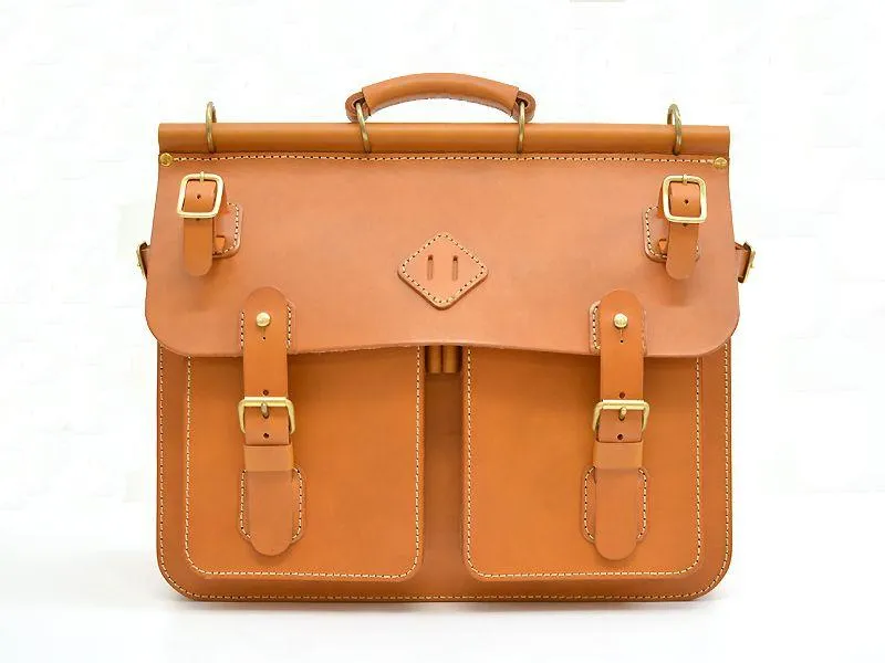 Antonoplos Bespoke Top Frame Briefcase | Dark Havana | Navy Suede | Brass Fittings | Custom Pockets, Loops | Cigar Case Pocket
