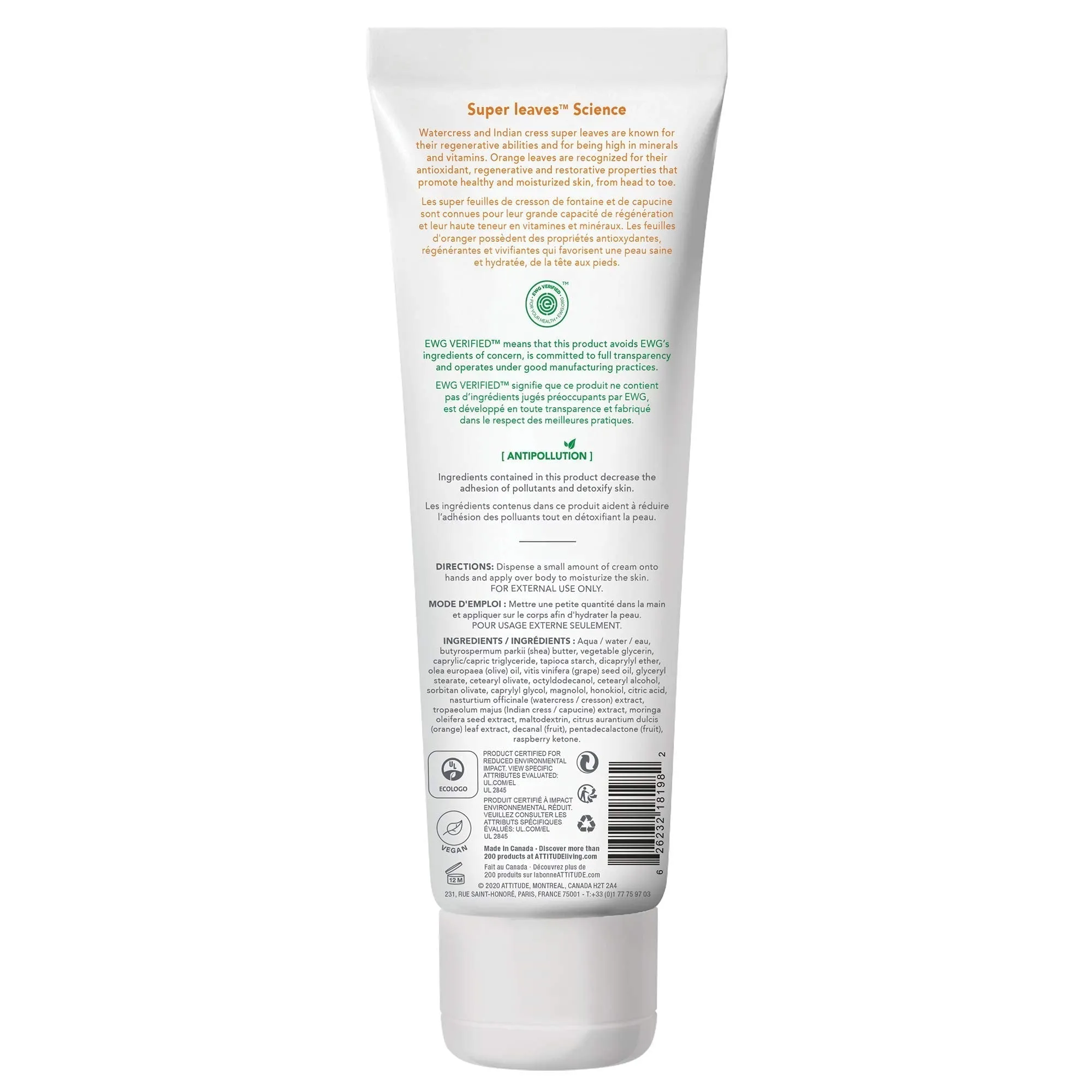 ATTITUDE Super Leaves, Hypoallergenic Energizing Body Cream, Orange Leaves, 8 Fluid Ounce (18198)