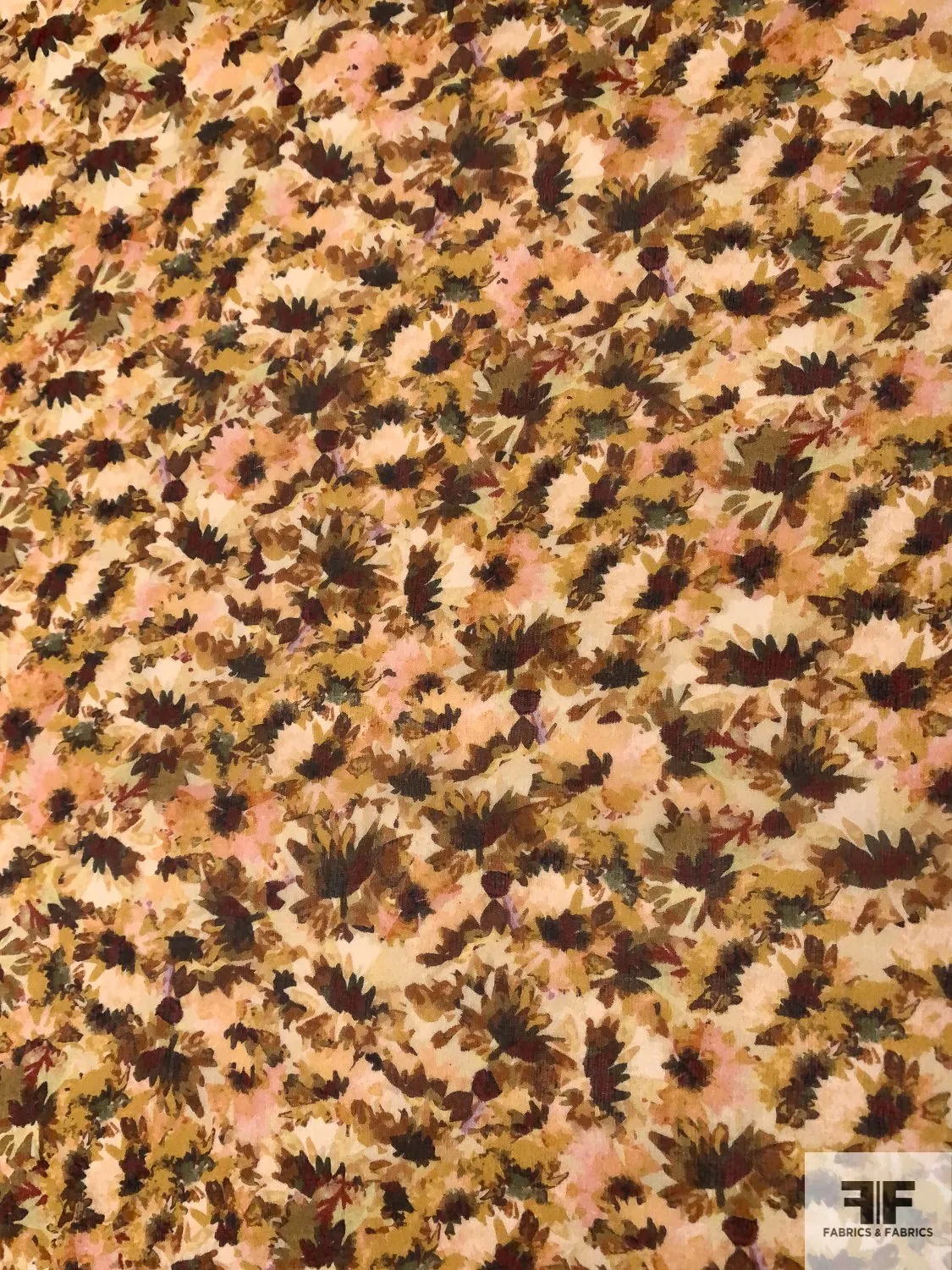 Autumn Floral Printed Silk Chiffon - Shades of Brown / Olive / Yellow