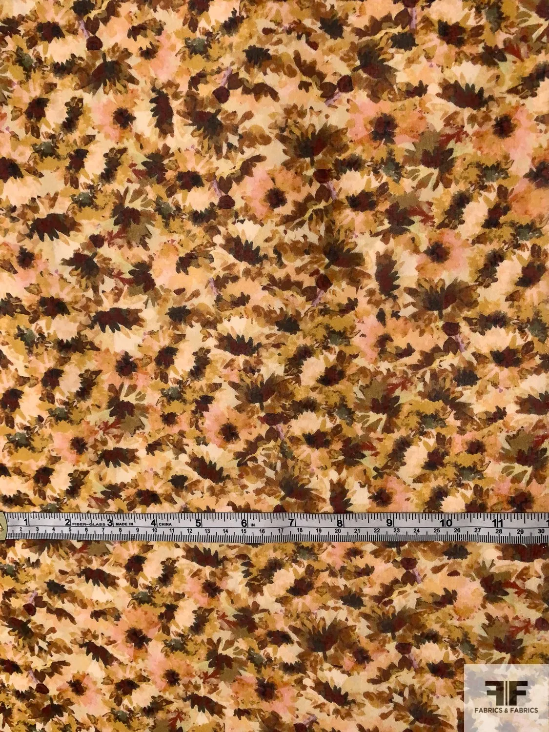 Autumn Floral Printed Silk Chiffon - Shades of Brown / Olive / Yellow