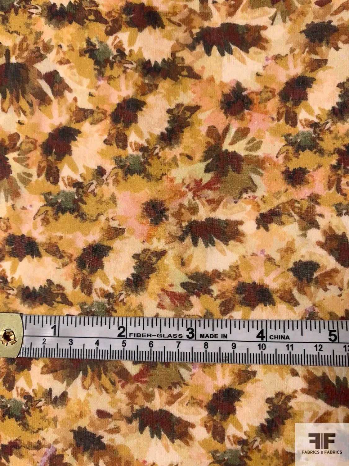 Autumn Floral Printed Silk Chiffon - Shades of Brown / Olive / Yellow