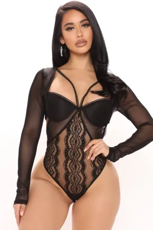 Balcony Dates Mesh Bodysuit - Black