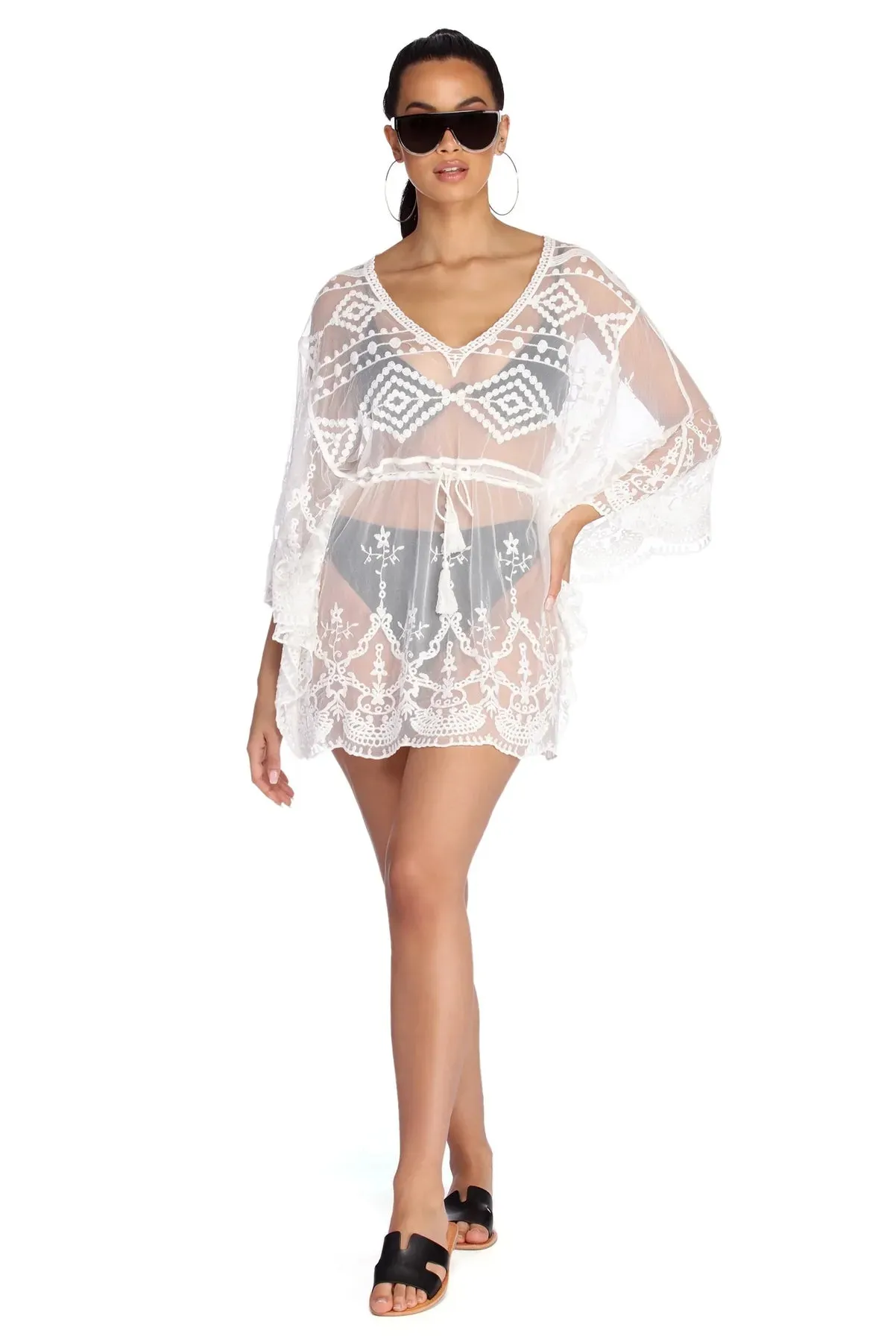 Beach Ready Embroidered Mesh Cover Up