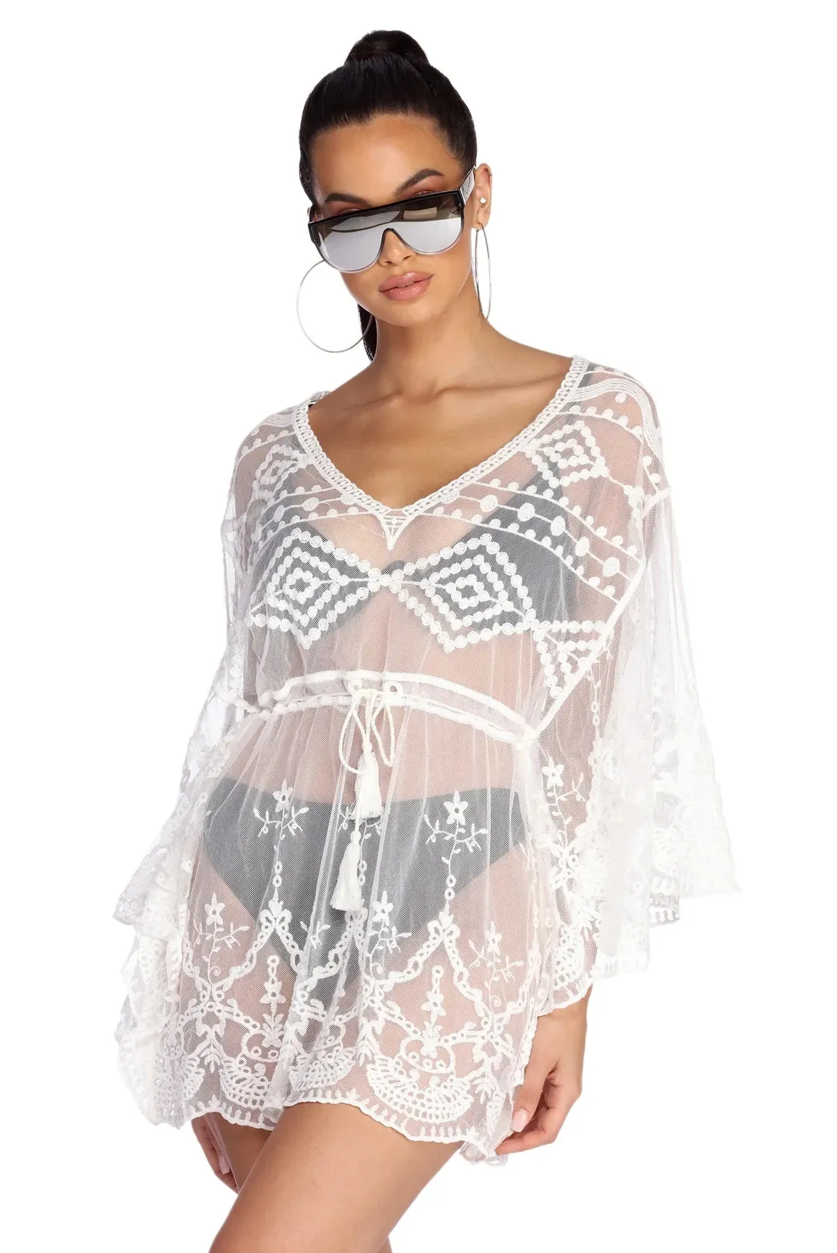 Beach Ready Embroidered Mesh Cover Up