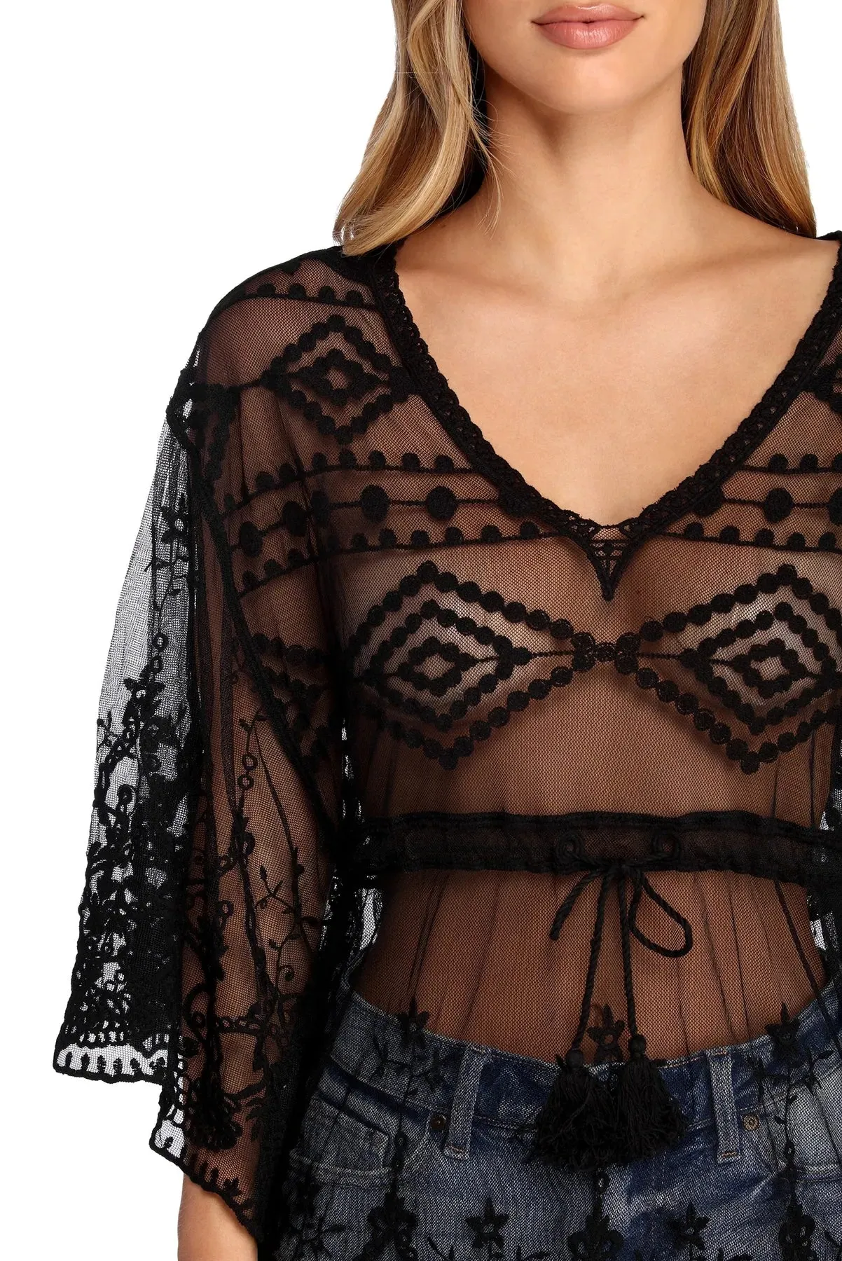 Beach Ready Embroidered Mesh Cover Up