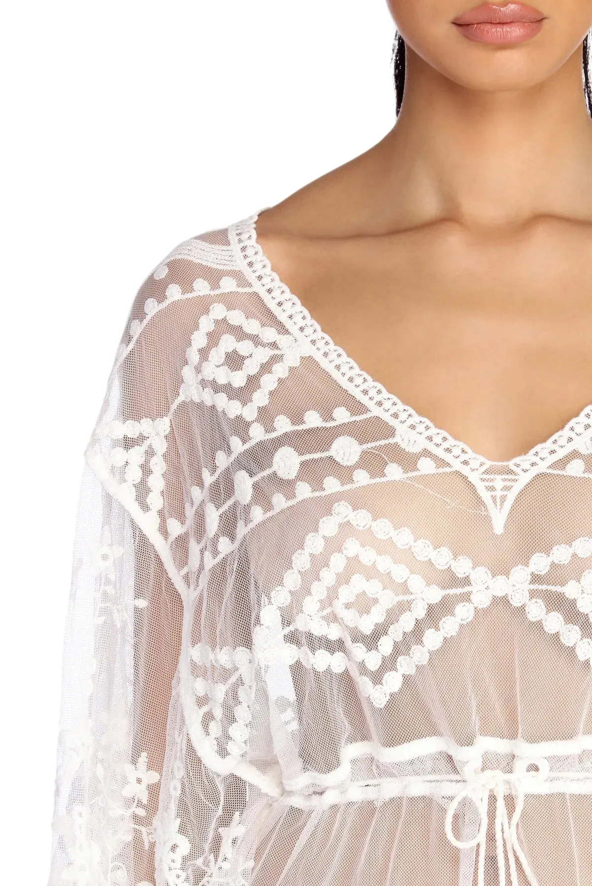Beach Ready Embroidered Mesh Cover Up