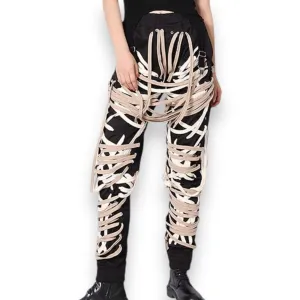 Black Off-White Wide Lace Strap Joggers