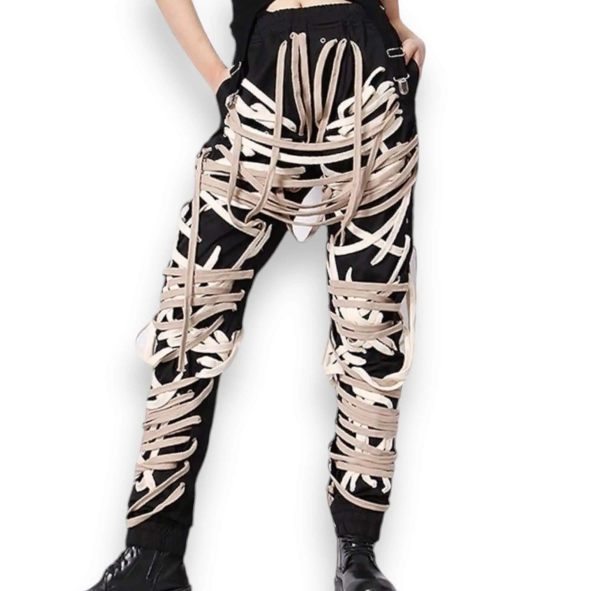 Black Off-White Wide Lace Strap Joggers