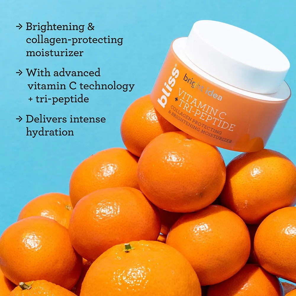 Bliss Bright Idea Vitamin C & Tri-Peptide Collagen-Protecting & Brightening Moisturizer, Hydrates & Brightens Skin, Diminishes Dark Spots, Boosts Skin’s Natural Elasticity, Cruelty-Free & Vegan, 1.7 oz