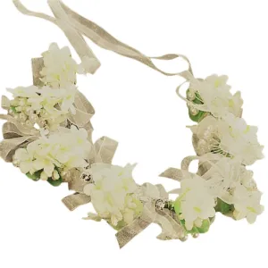 Bohemian Flowers Pearl Garland Bridal Wedding/Sweet Sixteen/Flower Girl/Quinceanera Crown Headdress (Ivory Flowers)