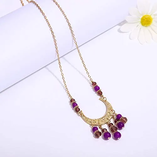 Bomine Boho Head Chain Forehead Crescent Moon Hair Chain Crystal Gypsy Jewelry Headpieces Hair Acessories for Women and Girls (Gold)