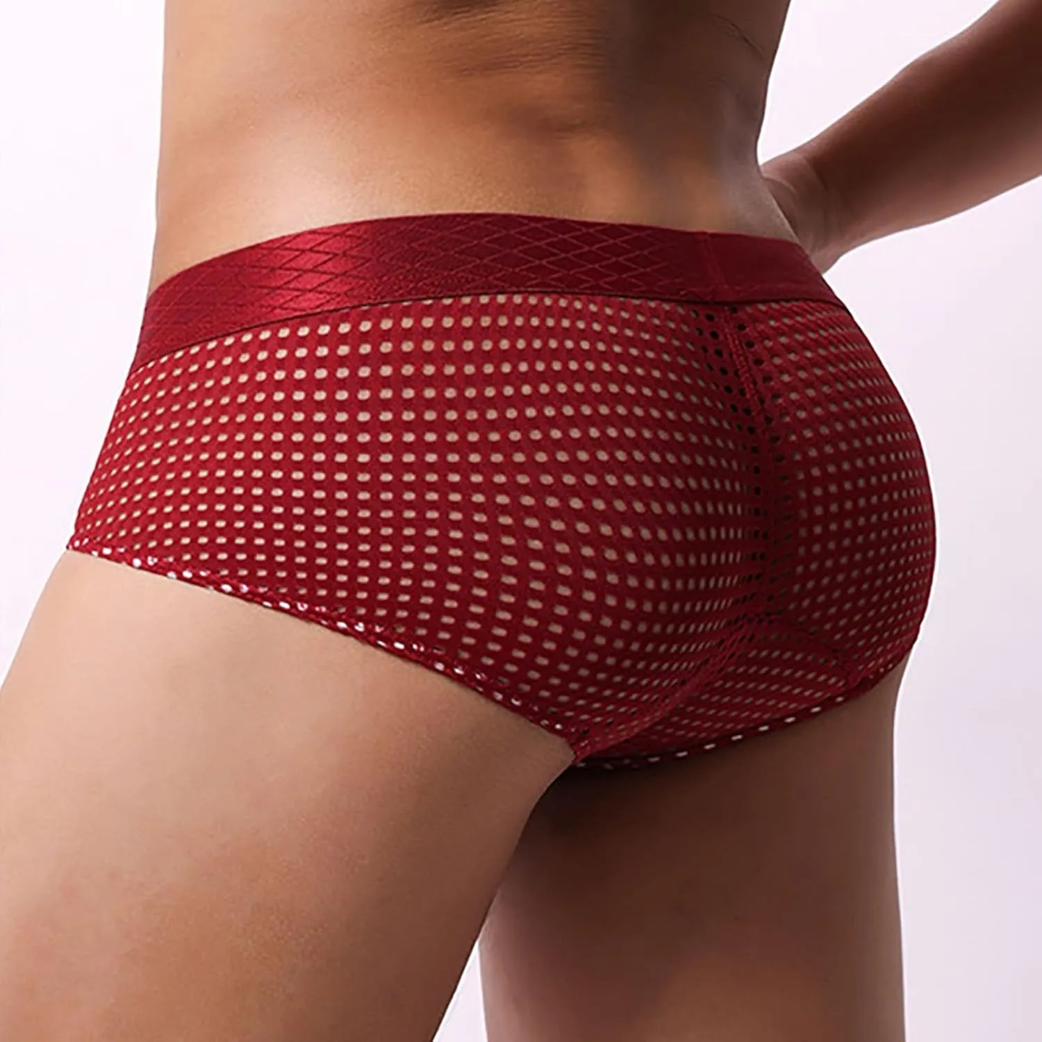 Breathable Men's Boxer Briefs Mesh Sexy Low Waist Wide Briefs Comfortable Fashion Thin Underwear