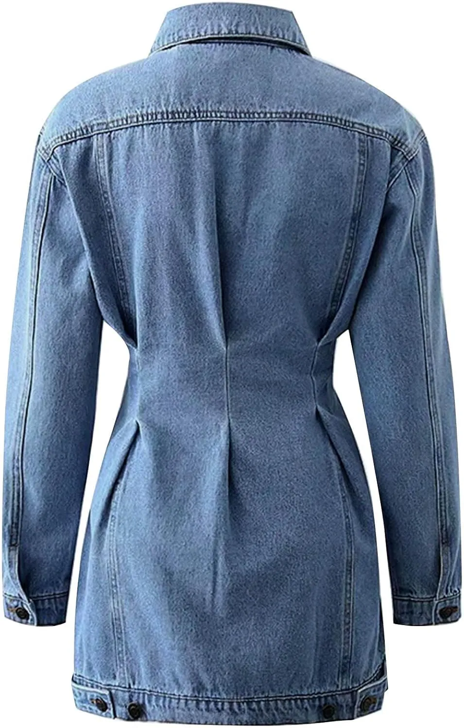 BTDECLAR Womens Casual Denim Jacket Midi Long Jean Skirt Babydoll Slim Fit Lapel Pleated Long Sleeve Denim Dress Jean Jacket