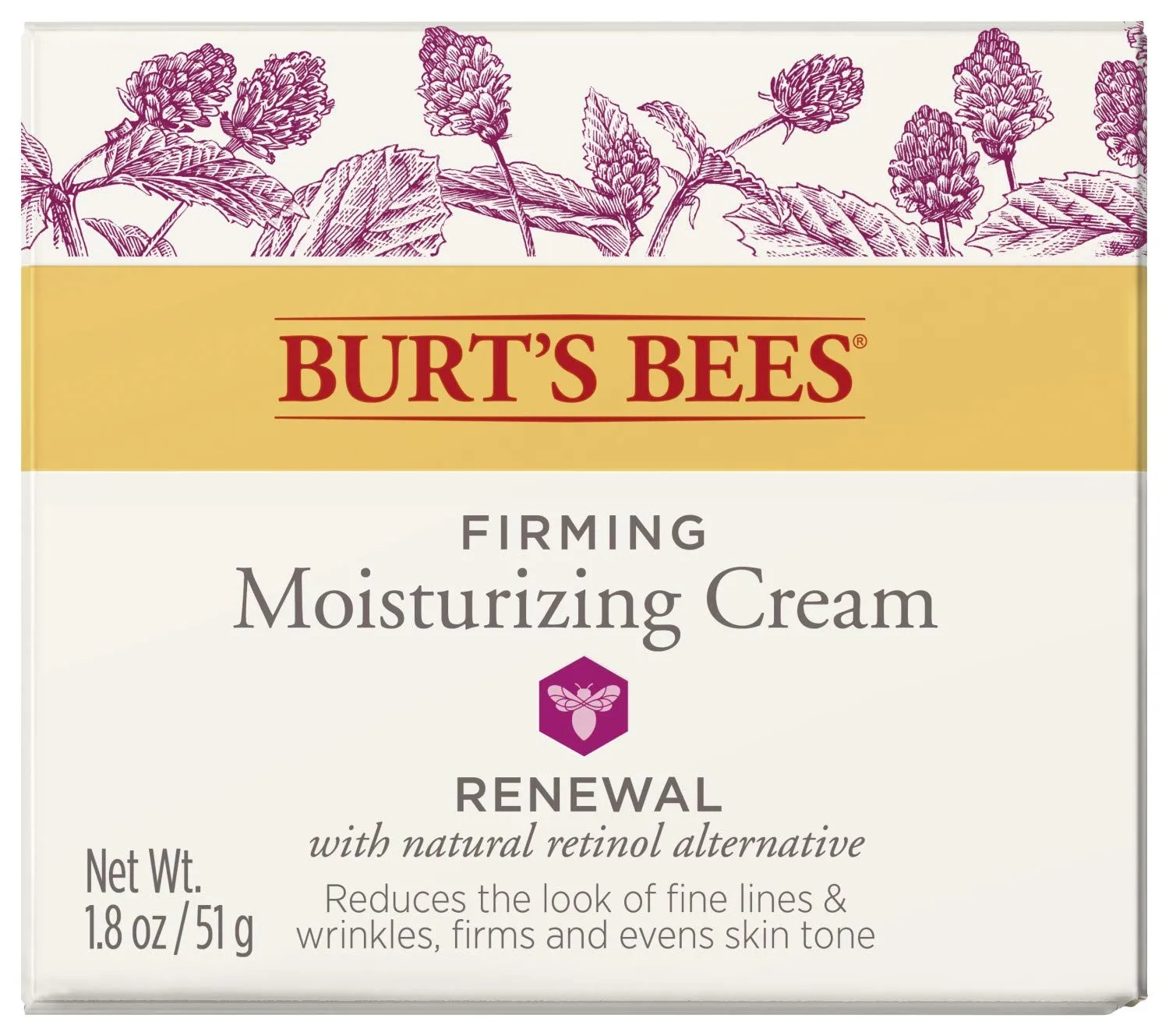 Burt's Bees Renewal Firming Face Cream, Anti-Aging Retinol Alternative, Moisturizing Natural Skin Care, 1.8 Ounce (Packaging May Vary)