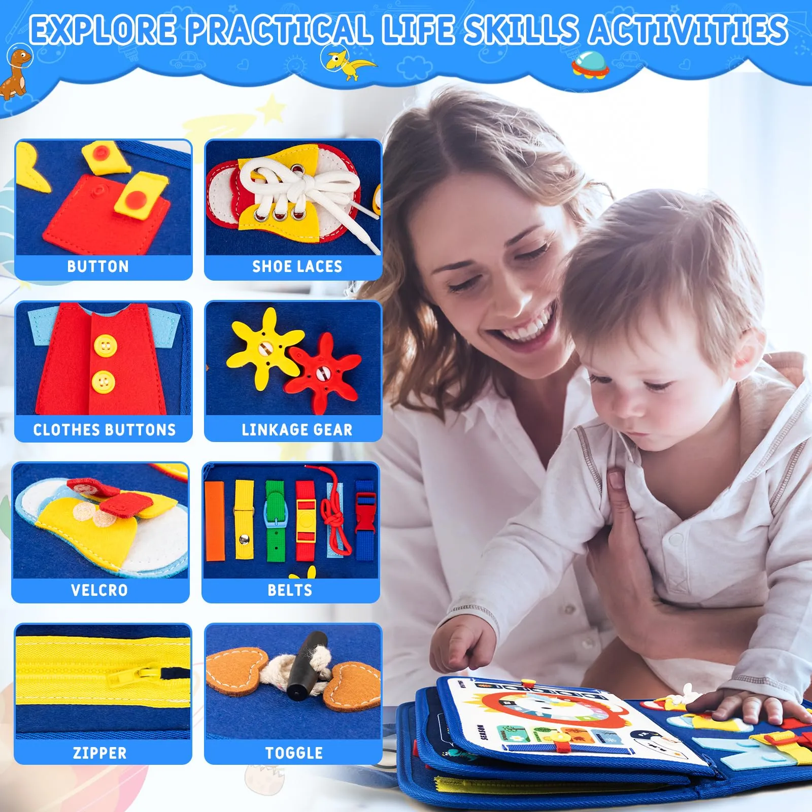 Busy board for toddlers, toy activity board 4-layer preschool learning toy