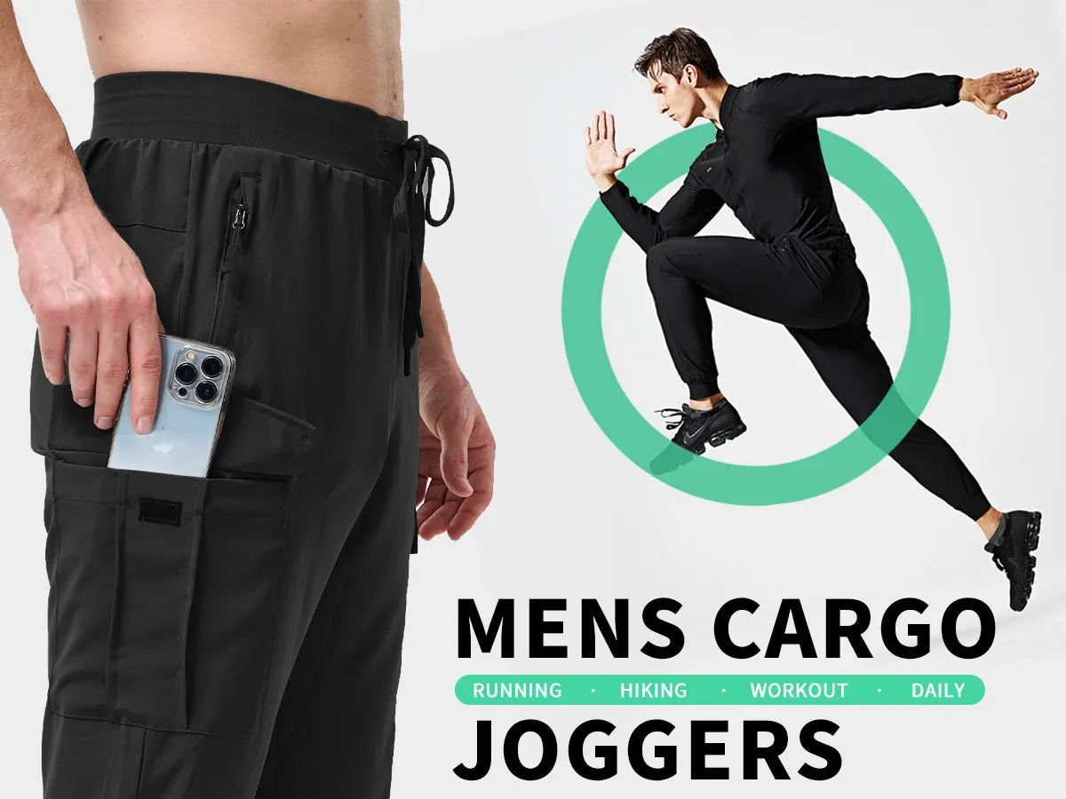 BVVU Men's Lightweight Cargo Joggers with Zipper Pockets Sweatpants for Men Quick Dry Gym Workout Athletic Golf Track Pants