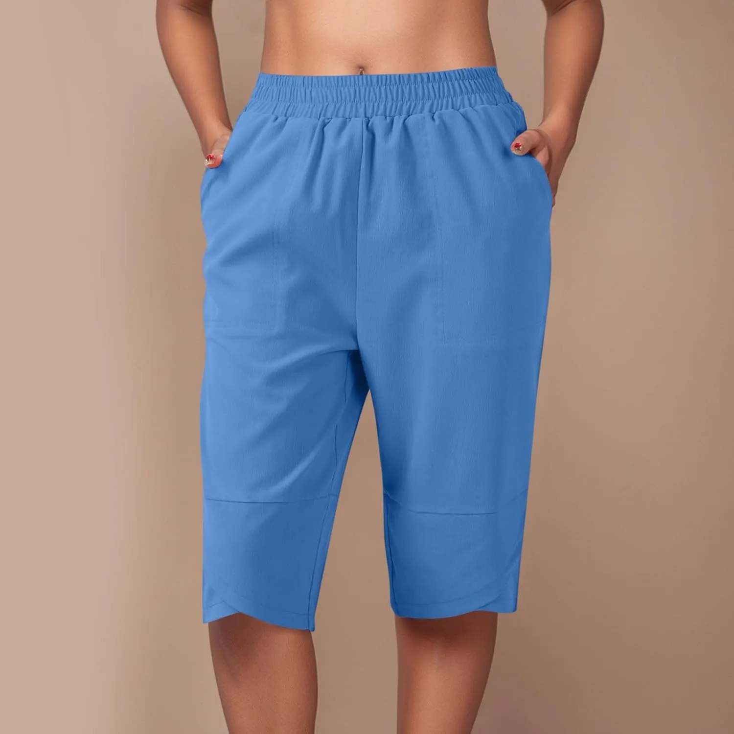 Capris Pants for Women Casual Summer 2025 Cotton Linen Straight Leg Drawstring Beach Cropped Trouser with Pockets