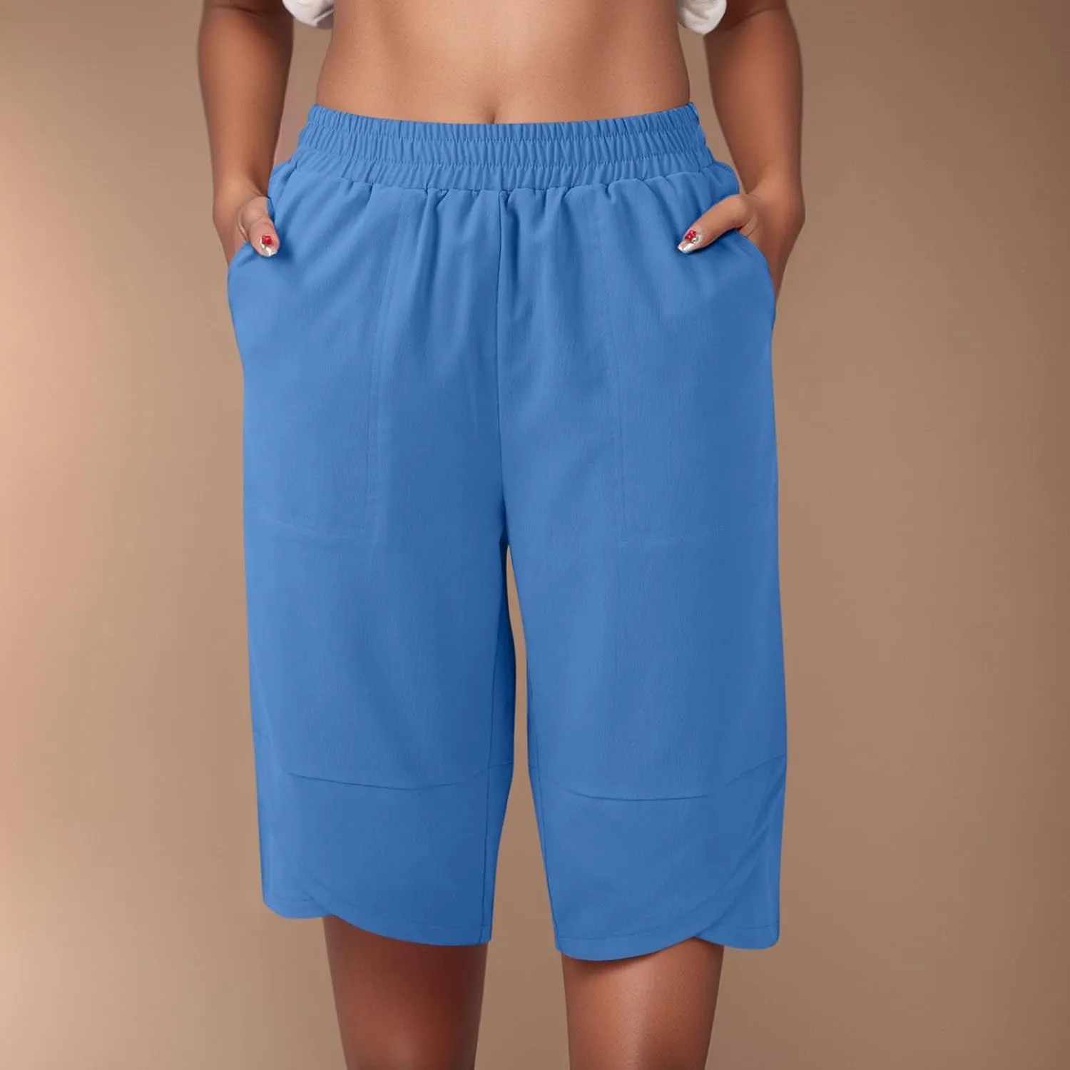 Capris Pants for Women Casual Summer 2025 Cotton Linen Straight Leg Drawstring Beach Cropped Trouser with Pockets