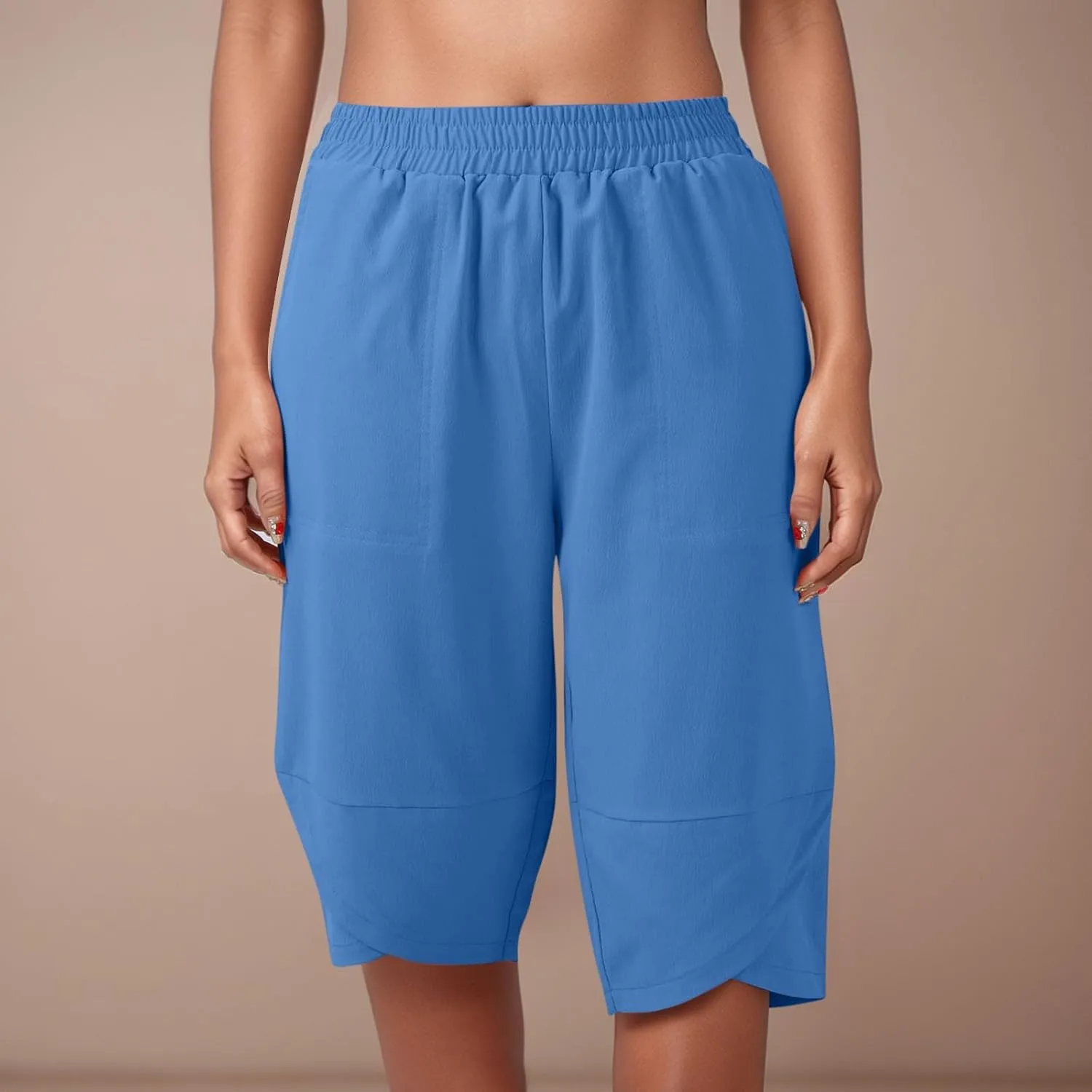 Capris Pants for Women Casual Summer 2025 Cotton Linen Straight Leg Drawstring Beach Cropped Trouser with Pockets
