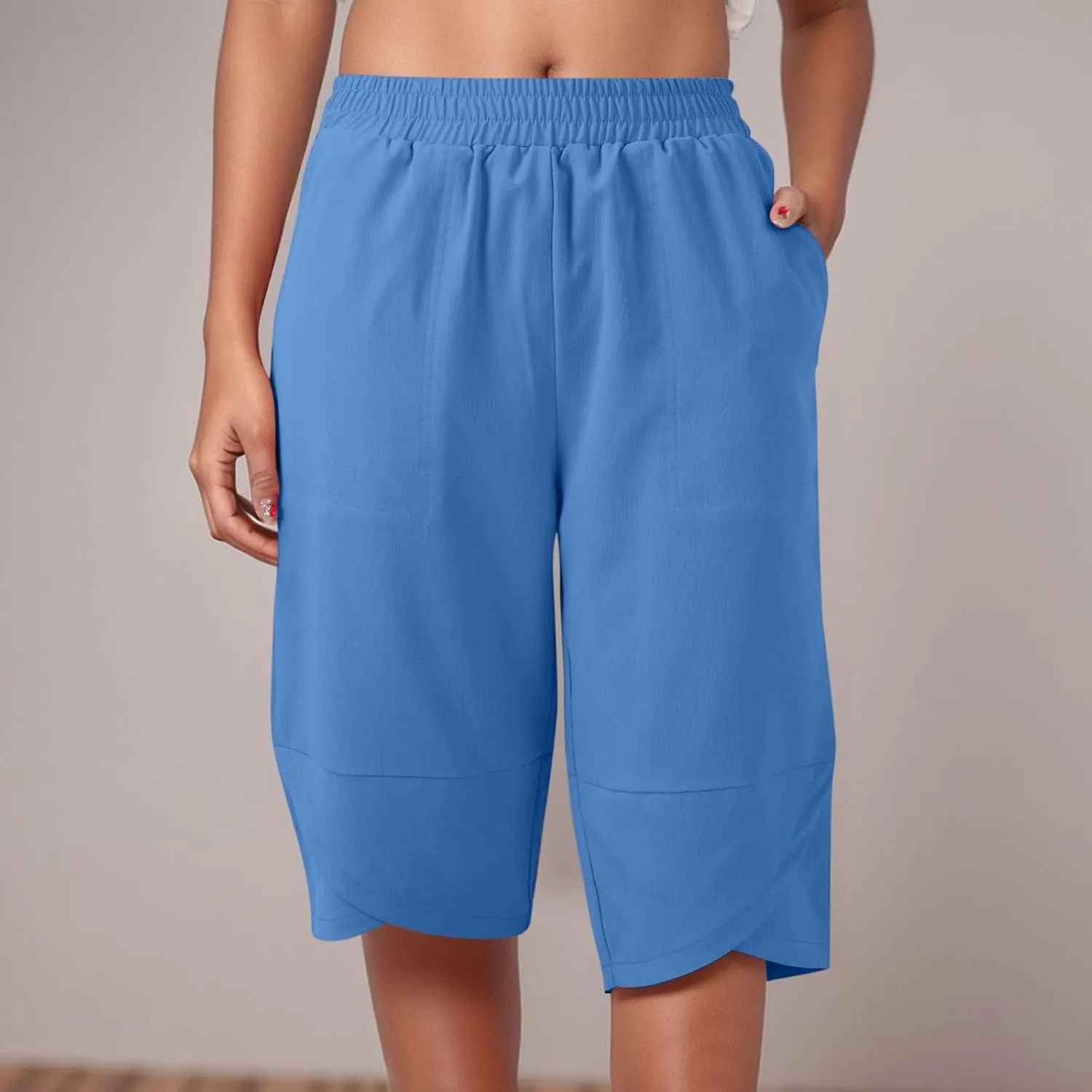Capris Pants for Women Casual Summer 2025 Cotton Linen Straight Leg Drawstring Beach Cropped Trouser with Pockets