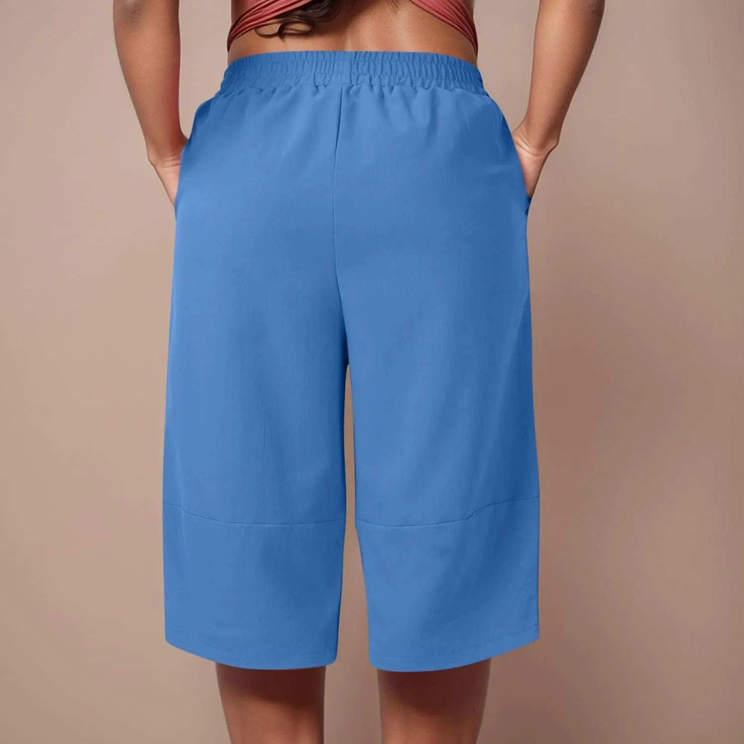 Capris Pants for Women Casual Summer 2025 Cotton Linen Straight Leg Drawstring Beach Cropped Trouser with Pockets