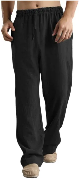 Cargo for Men Pants Mens Linen Beach Pants Summer Casual Solid Color Pants Elastic Waist Drawstring Loose Trousers with Pockets Chinos Pants Men