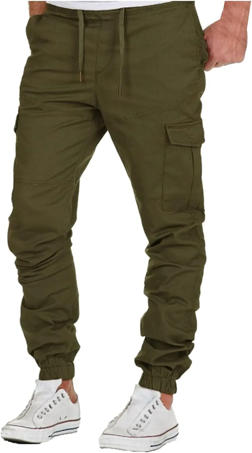Cargo Pants for Men,Hiking Joggers Pants Cotton Drawstring Cargo Outdoor Pants Twill Track Jogging Sweatpants