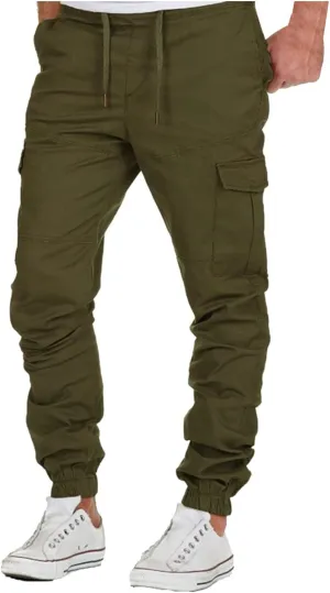 Cargo Pants for Men,Hiking Joggers Pants Cotton Drawstring Cargo Outdoor Pants Twill Track Jogging Sweatpants