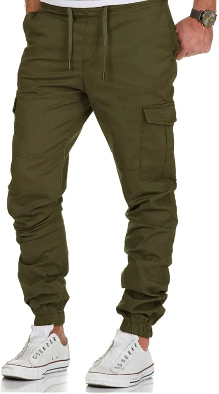 Cargo Pants for Men,Hiking Joggers Pants Cotton Drawstring Cargo Outdoor Pants Twill Track Jogging Sweatpants