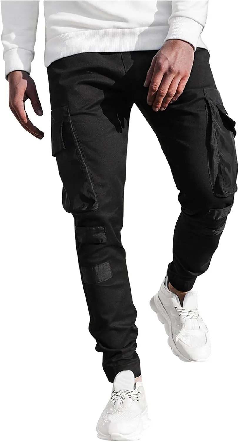 Cargo Pants for Men,Hiking Outdoor Joggers Pants Cotton Drawstring Cargo Pants Twill Track Jogging Sweatpants