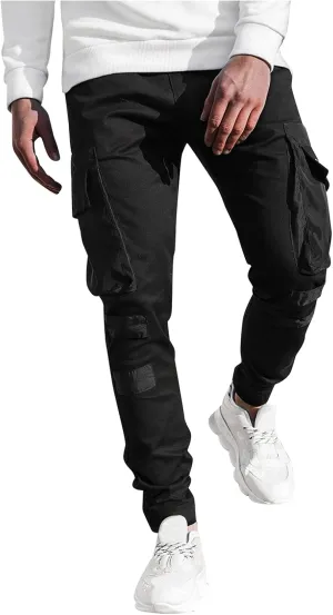 Cargo Pants for Men,Hiking Outdoor Joggers Pants Cotton Drawstring Cargo Pants Twill Track Jogging Sweatpants