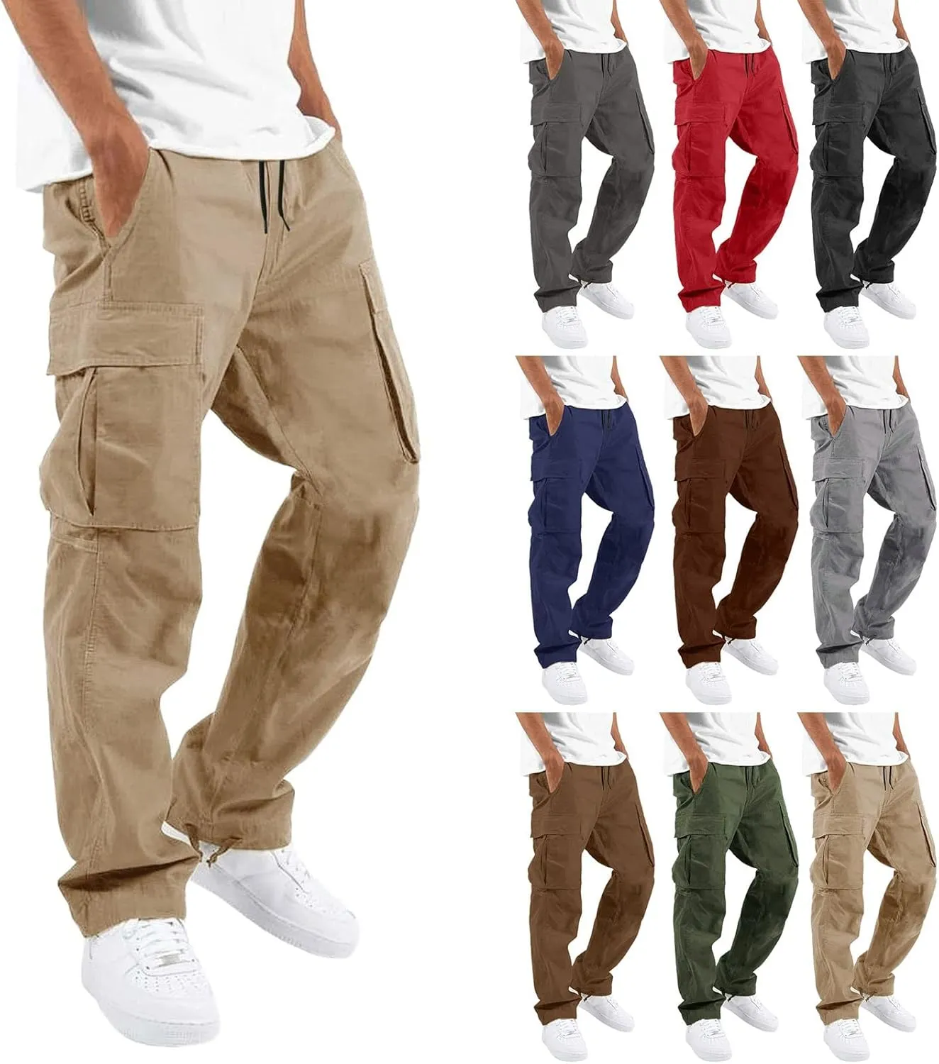 Cargo Pants for Men,Men's Fleece Lined Sweatpants Open Bottom Straight Leg Loose Fit Baggy Athletic Jogger Pant
