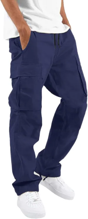 Cargo Pants for Men,Men's Fleece Lined Sweatpants Open Bottom Straight Leg Loose Fit Baggy Athletic Jogger Pant