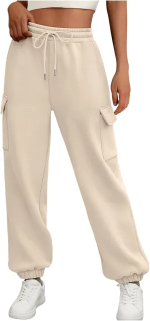 Cargo Sweatpants for Teen Girls Cinch Bottom Baggy Trousers High Waisted Soft with Pockets Lounge Pants Joggers Comfy