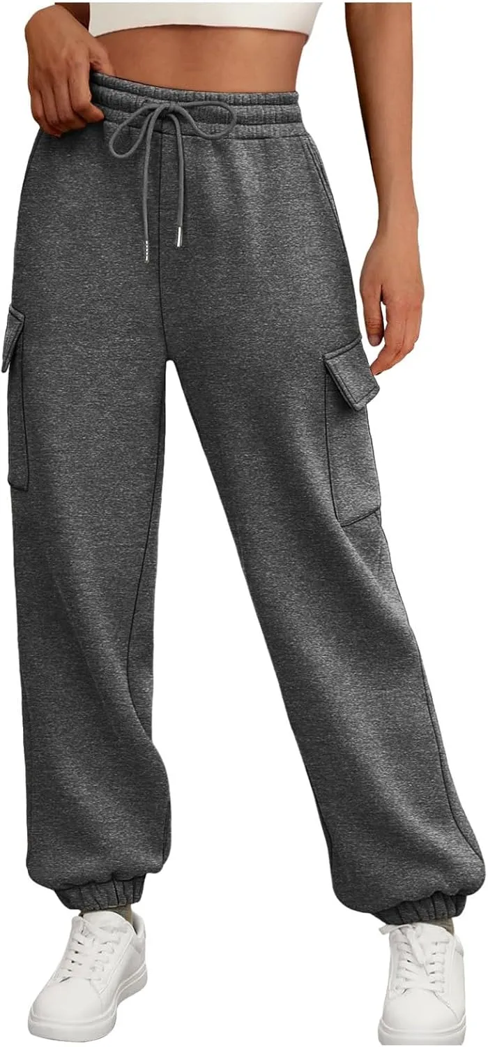 Cargo Sweatpants for Teen Girls Cinch Bottom Baggy Trousers High Waisted Soft with Pockets Lounge Pants Joggers Comfy
