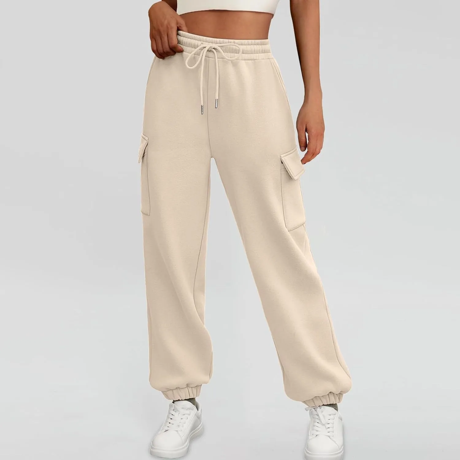 Cargo Sweatpants for Teen Girls Cinch Bottom Baggy Trousers High Waisted Soft with Pockets Lounge Pants Joggers Comfy