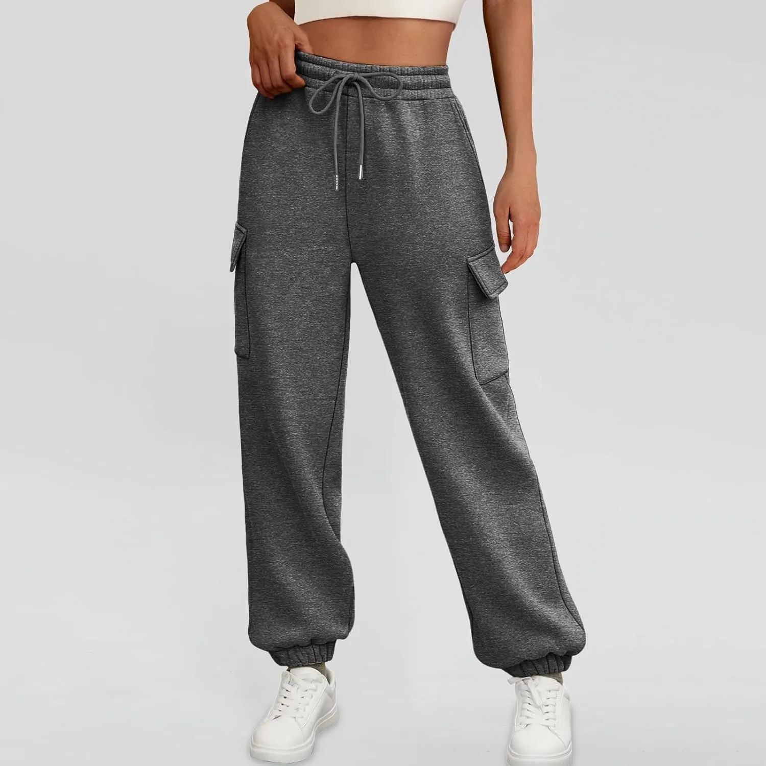 Cargo Sweatpants for Teen Girls Cinch Bottom Baggy Trousers High Waisted Soft with Pockets Lounge Pants Joggers Comfy