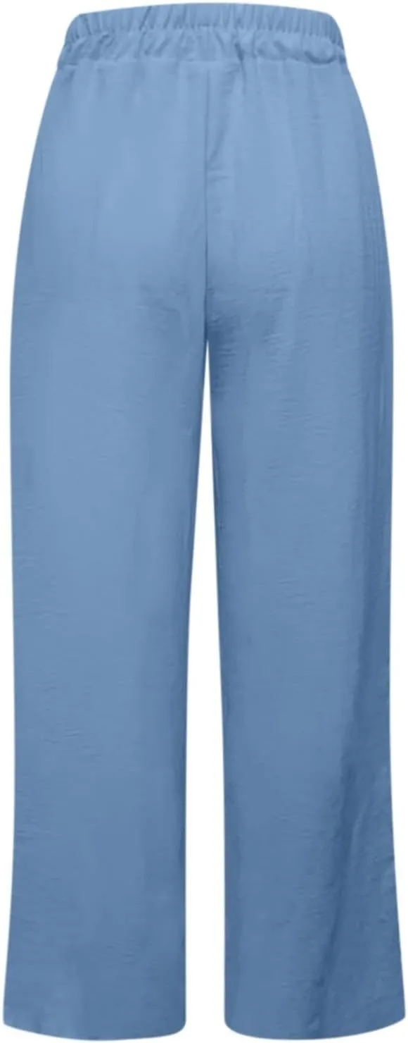 Casual Wide Leg Pants for Women Elastic High Waist Breathable Palazzo Pants Baggy Drawstring Comfy Ice Silk Trousers