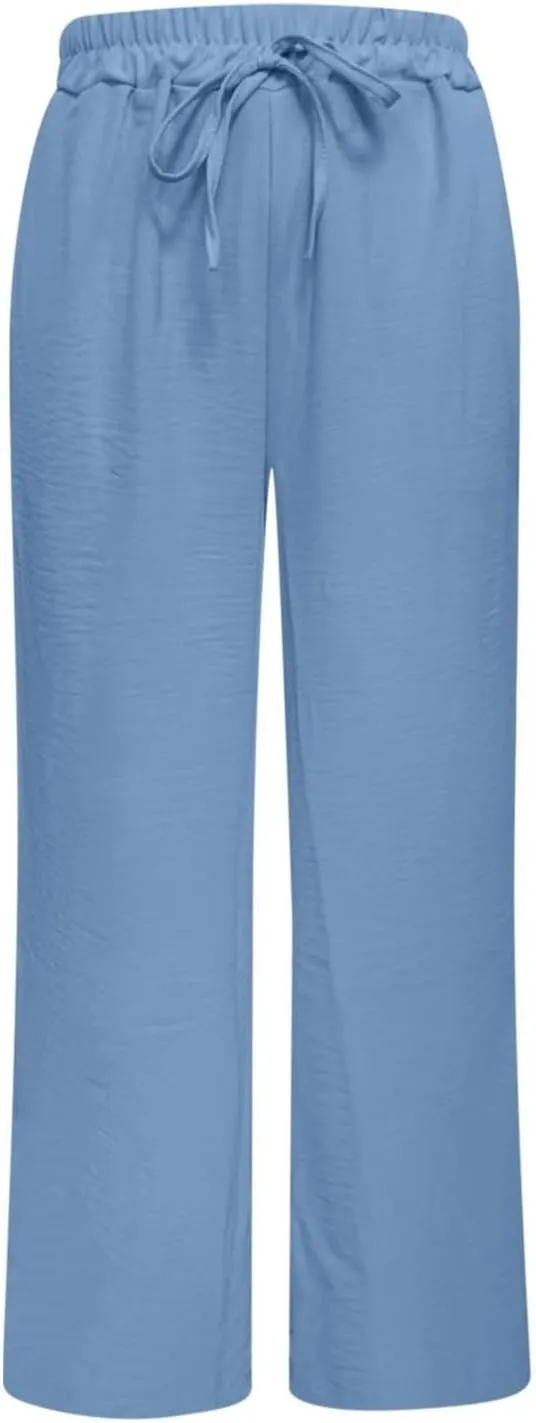 Casual Wide Leg Pants for Women Elastic High Waist Breathable Palazzo Pants Baggy Drawstring Comfy Ice Silk Trousers
