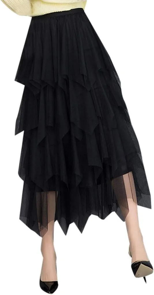 Casual Womens Comfortable High Waist Pleated Tutu Skirt Ladies Midi Skirt Pleated Mini Skirt