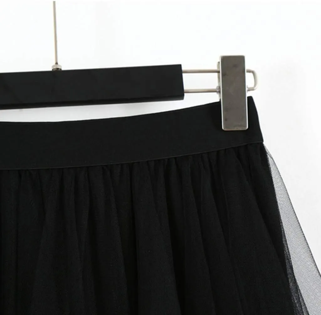 Casual Womens Comfortable High Waist Pleated Tutu Skirt Ladies Midi Skirt Pleated Mini Skirt