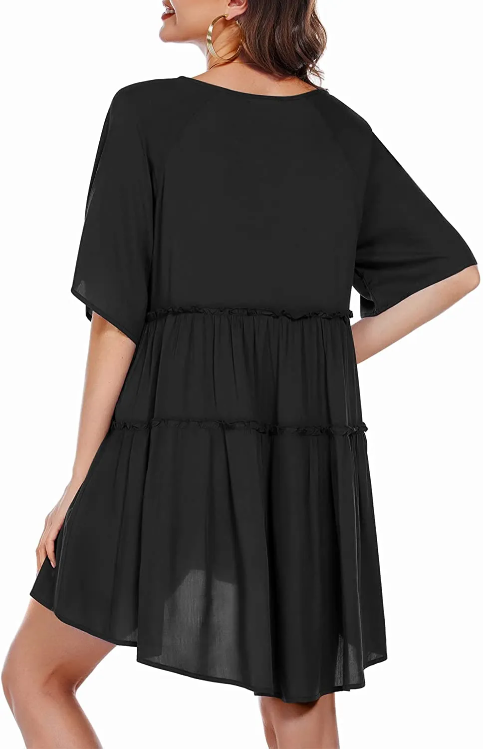 Cecilia Black Summer Pleated Bathing Suit Cover Ups