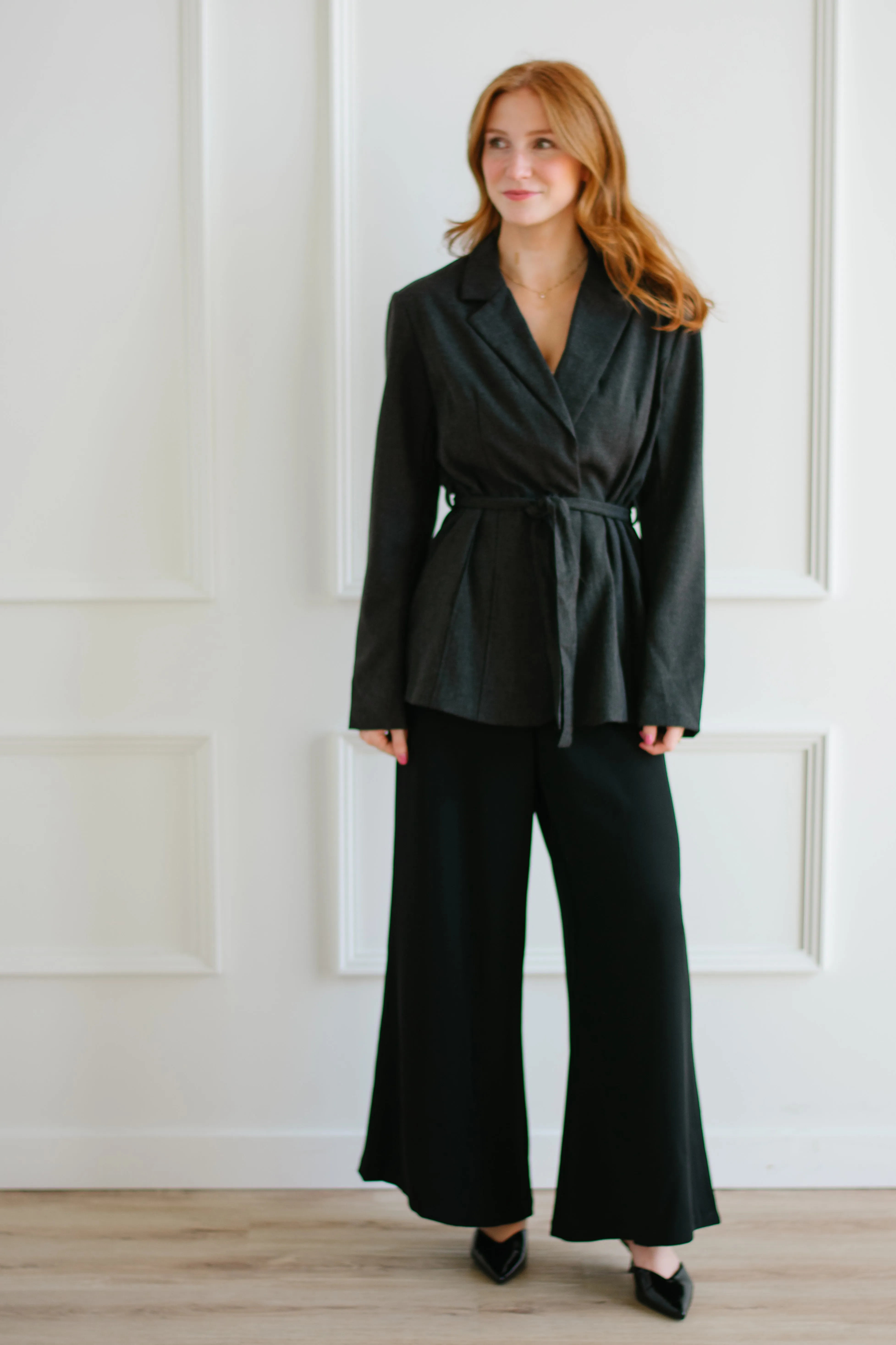 Charcoal Belted Blazer