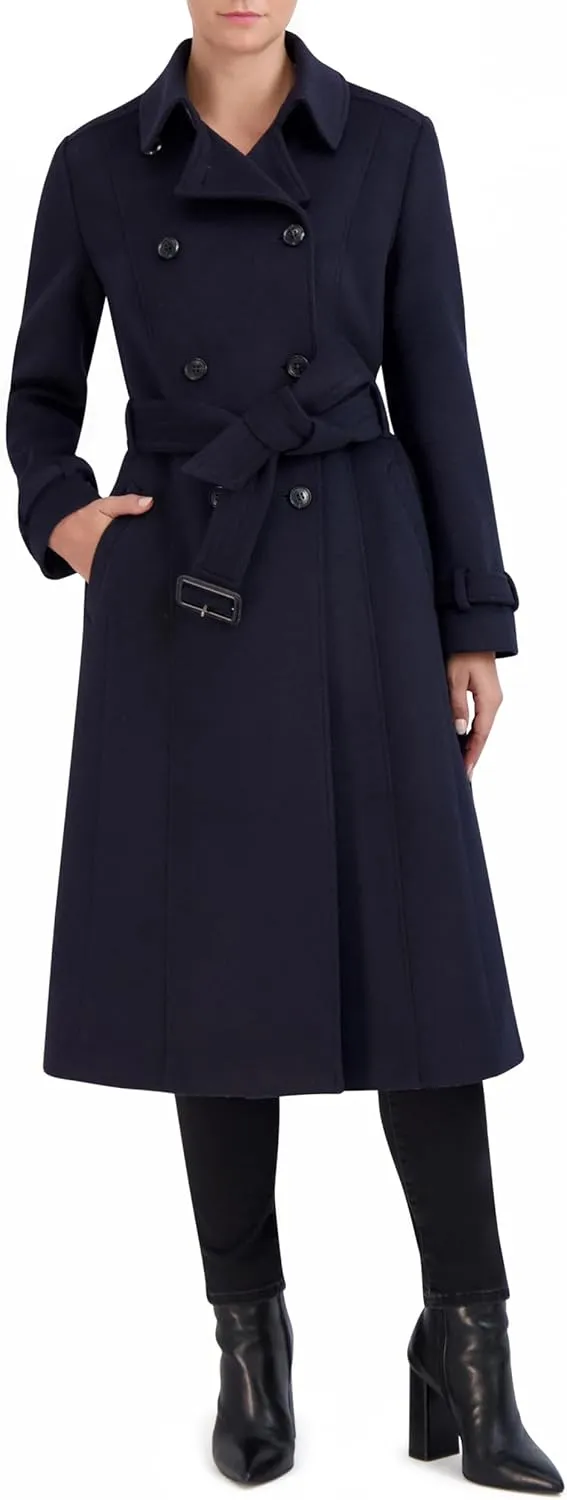 Cole Haan Women's Flared Trench Slick Wool Coat