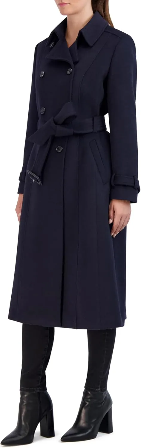Cole Haan Women's Flared Trench Slick Wool Coat