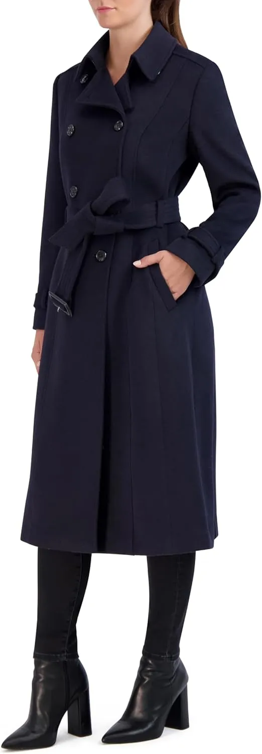 Cole Haan Women's Flared Trench Slick Wool Coat