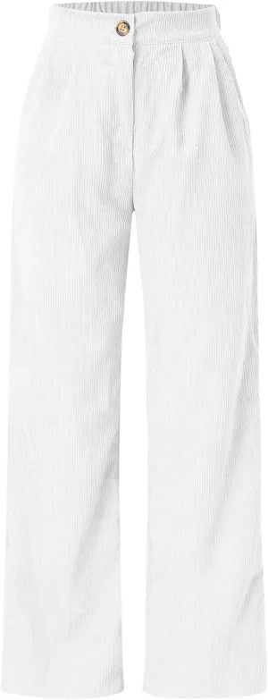 Corduroy Pants for Women Vintage High Waisted Wide Leg Bell Bottom Pants Loose Comfort Casual Trousers with Pockets